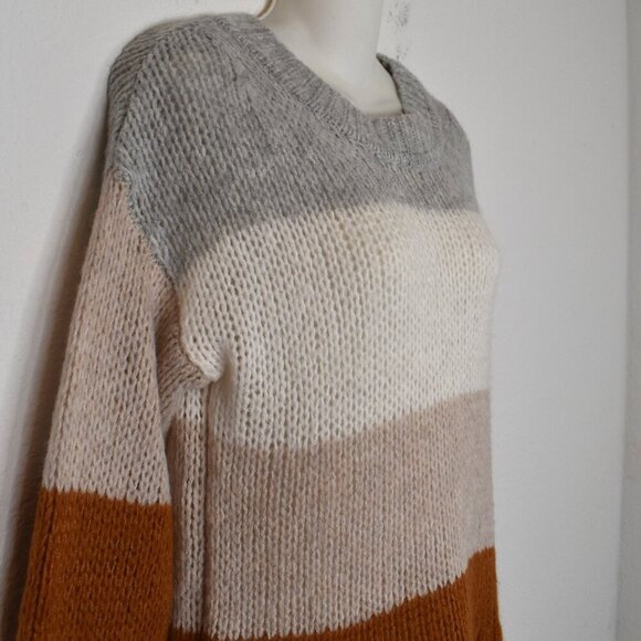 GAP Striped Sweater Sz S Alpaca Wool Colorblock Slouchy Neutral Minimalist - Picture 6 of 14
